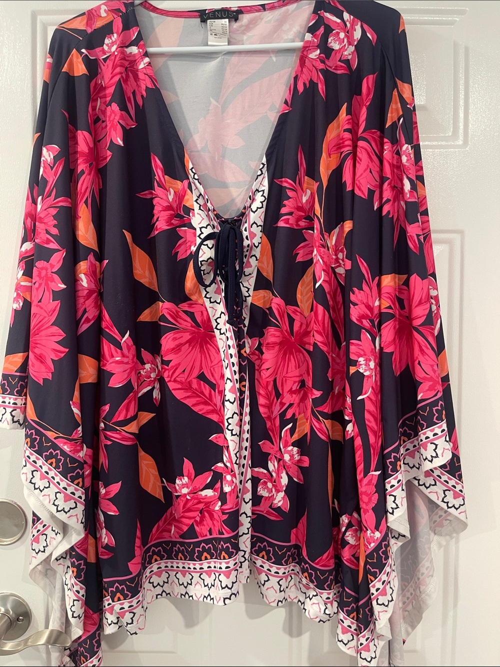 VENUS Black Swim Coverup with Pink & Orange Floral Print